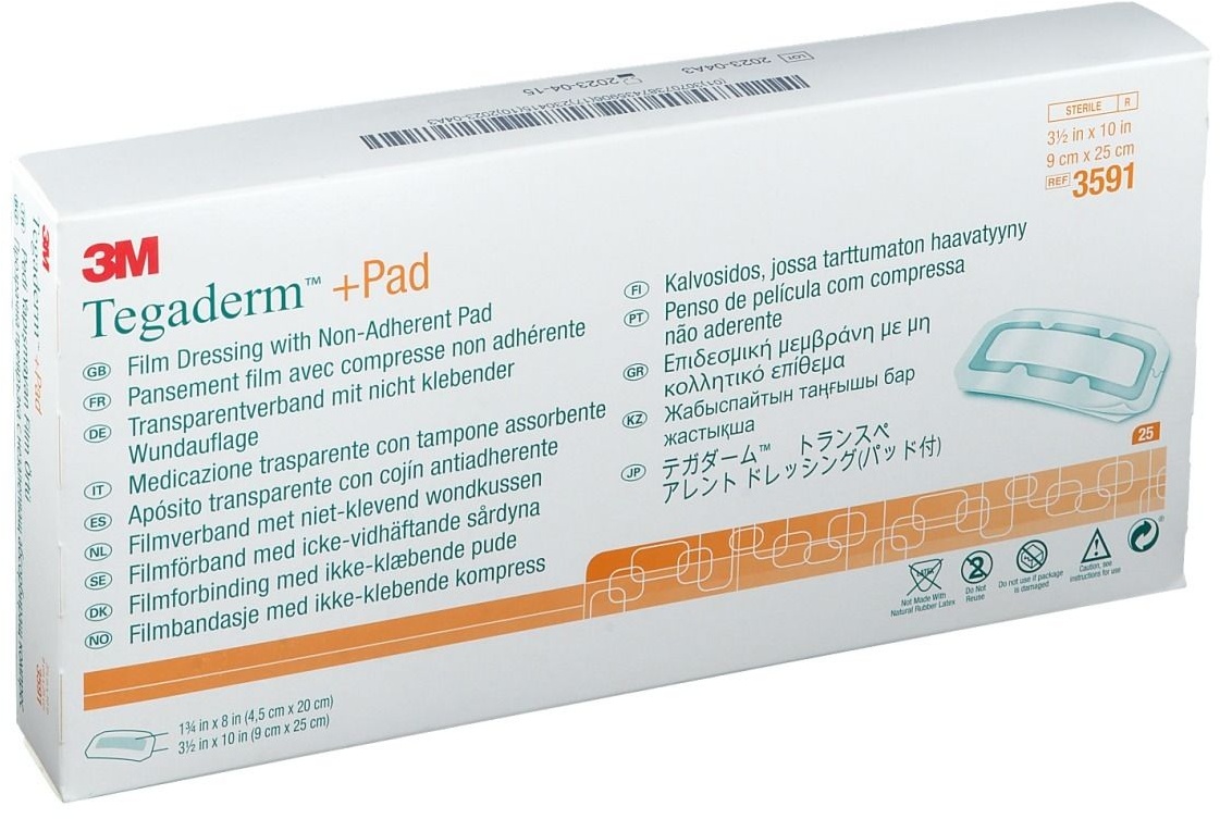 3MTM TegadermTM + Pad Transparentverband mit nicht klebender Wundauflage 9 x 25 cm