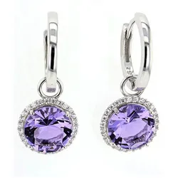 Paar Creolen FIRETTI "Schmuck Geschenk Silber 925 Ohrschmuck Farbstein-Optik lila", lila (silberfarben, kristallweiß, lila, kristallweiß, lila), Ohrringe, Damen, Silber 925 (Sterlingsilber), mit Glasstein, Zirkonia (synth.) - Einhänger abnehmbar