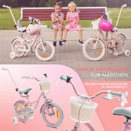 SUN BABY Mädchenfahrrad 14 Zoll Glocke Zusatzräder Schubstange Flower Bike rosa - Rosa