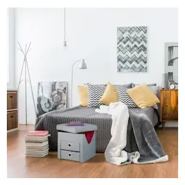 Relaxdays Sitzhocker mit Stauraum, 2 Schubladen, Griffe, modern, faltbar, gepolstert, Hocker HBT: 39 x 37 x 37 cm, grau