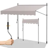 Randaco Klemmmarkise, 300x120cm Gelenkarmmarkise Markise Balkon Balkonmarkise UV-beständig Einziehbar Klemmmarkise mit Handkurbel Höhenverstellbar, Einfache Montage Beige