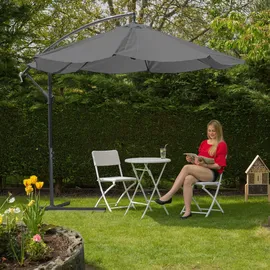 Relaxdays Ampelschirm Ø 300 cm grau inkl. Ständer und Schutzhülle