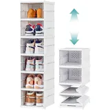 Heikoeco® Schuhboxen Stapelbar Transparent, Faltbar, Schuh Organizer mit Tür, Installationsfrei und Tragbare Schuhbox, für Schuhe bis Größe 46 (6 Ebenen)