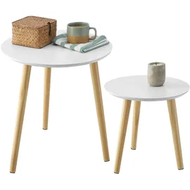 Tectake tectake® 2er Set Beistelltisch, Skandi-Style, massive Holzbeine, Belastbarkeit je 30 kg