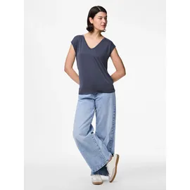 Pieces Kurzarmshirt "PCKAMALA TEE NOOS BC", Damen, Gr. XS, blau (ombre blau), Single Jersey, Obermaterial: 73% Modal, 27% Polyester, unifarben, regular fit normal, V-Ausschnitt, Shirts, Materialmix, regular fit