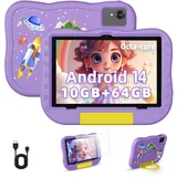 10 Zoll Kinder Tablet, Android 14 Tablet für Kinder mit stoßfestem Gehäuse, 10GB RAM+64GB (1TB erweiterbar), Kindersicherung, Lernen und Spielen, Dual Kamera, 1280X800 HD Touchscreen Display (Lila)