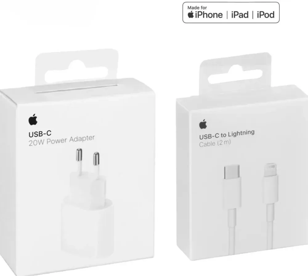 Apple 20 W USB-C Power Adapter + USB-C auf Lightning Kabel 2 m – Bundle | Fast Charge, Weiß (Originalverpackt)