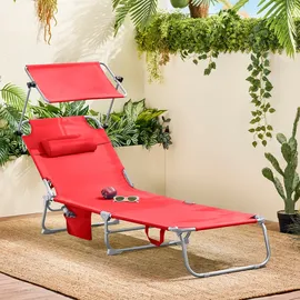 SoBuy Sonnenliege 189 x 62 x 28 cm rot inkl. Sonnendach klappbar