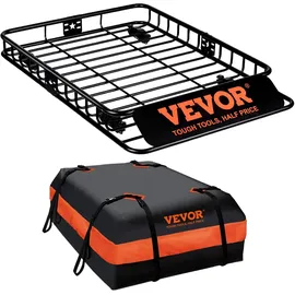 Vevor Dachgepäckträger Korb Auto Dachkorb Universal 1305 x 915 x 127 mm, Dachgepäckträger Wanne inkl. Tasche 90 kg Tragfähigkeit Relingträger Fracht Gepäckablage Schwarz für Camping, Reisen