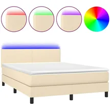 vidaXL Boxspringbett mit Matratze & LED Creme 140x200 cm Stoff