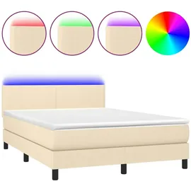 vidaXL Boxspringbett mit Matratze & LED Creme 140x200 cm Stoff
