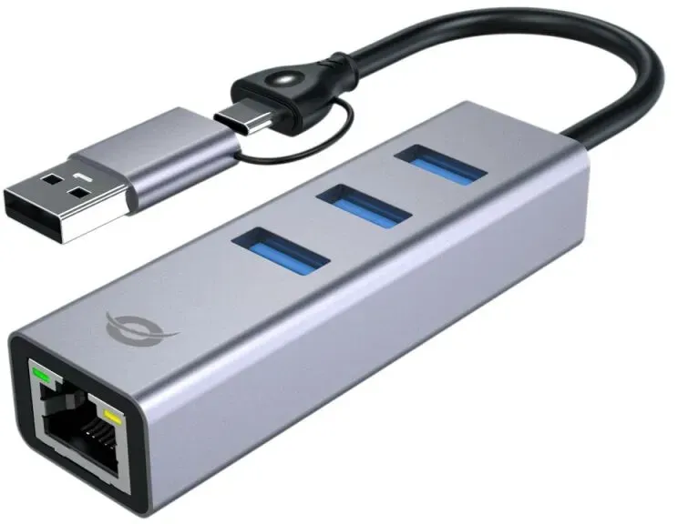 Conceptronic ABBY25G USB zu Gigabit-Netzwerkadapter mit 3-Port-USB-Hub