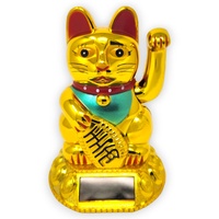 Starlet24® Winkende Glückskatze Winkekatze Lucky Cat Maneki-Neko Winkende Japanische Maneki-Neko (Gold mit Solarzellen, 12cm)