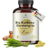 BIO Kurkuma Gerstengras Kapseln hochdosiert, 4200 mg Tagesdosis, rückstandskontrolliert, deutsche Herstellung, vegan, ohne Zusätze, Gerstengras Kurkuma Bio, 270 Kapseln x 700mg, BIONUTRA®