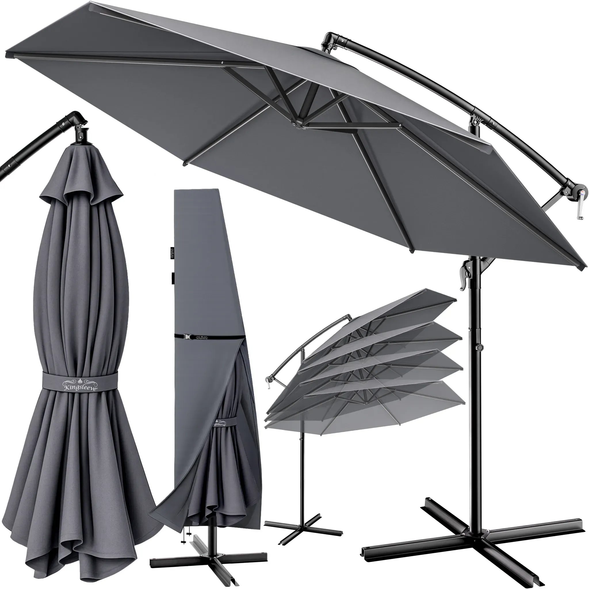 Anthracite cantilever parasol Ø330cm aluminium UV 50+ & base cross