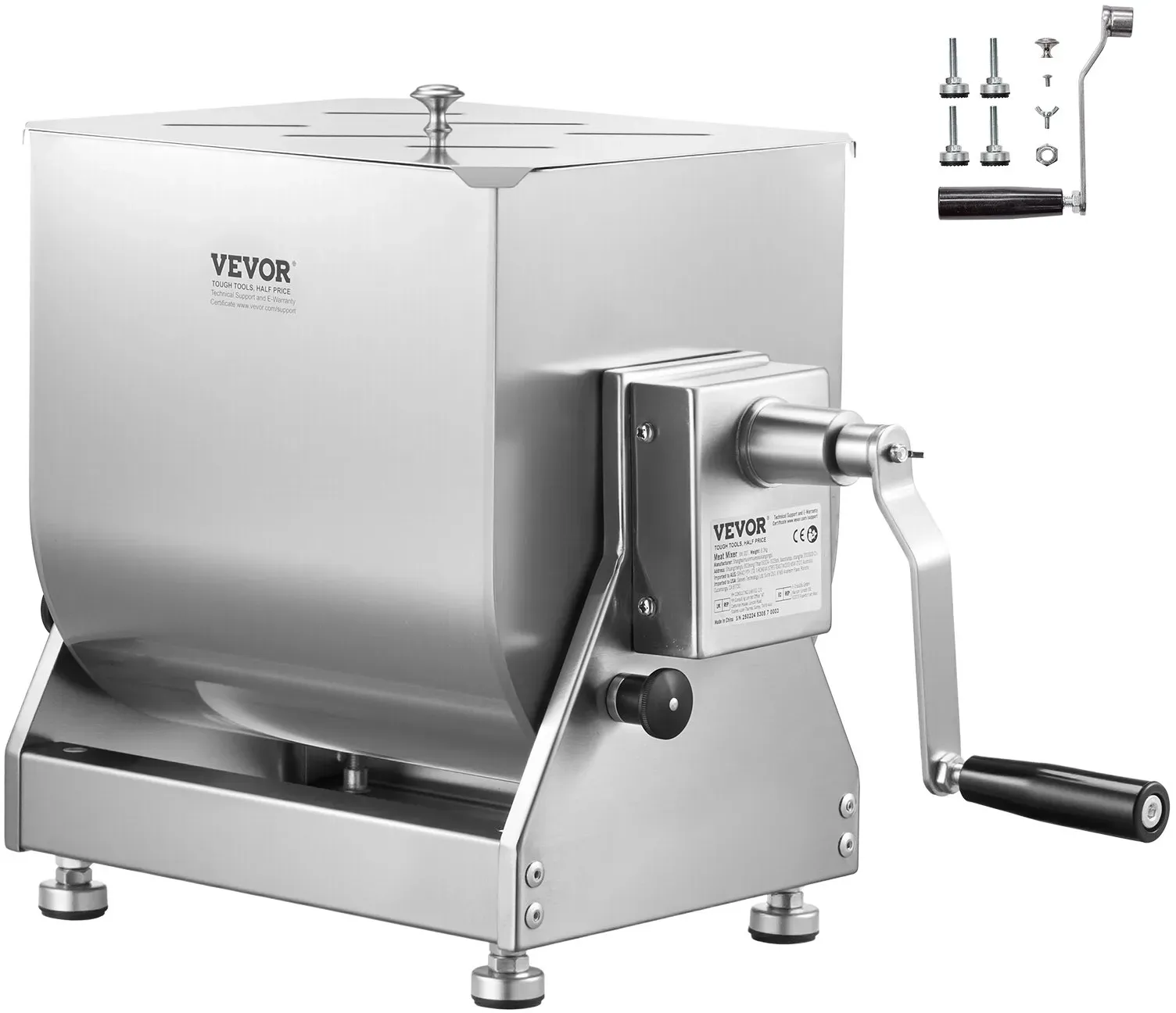 VEVOR manueller Fleischmischer 40 L Fleischverarbeitungsgerät mit Kippbehälter (max. Mischen von 27,2 kg Fleisch), Fleischmischer Wurstmischer mit Untersetzungsgetriebe, Handmixer für Hackfleisch