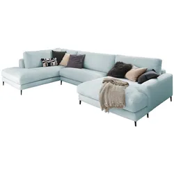 KAWOLA Sofa CARA Wohnlandschaft U-Form Cord hellblau Longchair rechts