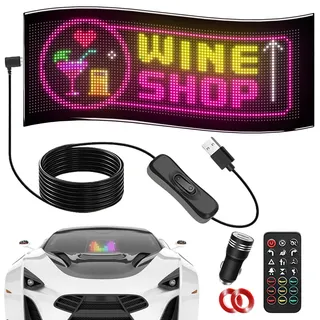 Doppelreihiges Programmierbares LED-laufschrift, 20*48cm LED Anzeigetafel, Augen für Auto, Bluetooth-APP-Steuerung, Personalisiert für Bar Werbung Restaurant Store Party Dekoration(Pixel:32*96)