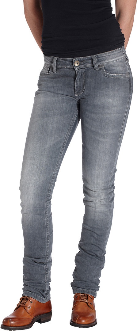 Rokker The Donna Grey Dames Motorfiets Jeans, grijs, 32 Voorvrouw