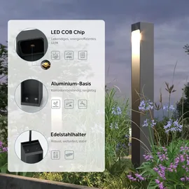 doporro Wegeleuchte Aluminium Edelstahl Glas 6x6x40 cm 5W LED wetterfest IP65 silber