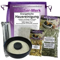 Haus & Wohnung AUSRÄUCHERN von negativen Energien mit WEIHRAUCH SAGE Salbei + MYRRHE UVM. 7-TLG Räucher Set für HAUSREINIGUNG mit Räucherschale + Räucherkohle + ZUBEHÖR. 81043-SWOM