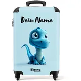 NoBoringSuitcases.com Kinderkoffer, Reisekoffer Personalisiert, Kinderkoffer Jungen, Koffer Kinder, Kinder Reisekoffer, Kabinenkoffer, Trolley, Handgepäck Koffer 55x40x20 cm (Dino - Aqua-Blau)