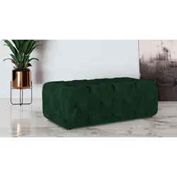 Polsterhocker PLACES OF STYLE "FOLLINA", grün (dunkelgrün), B:130cm H:39cm T:65cm, 100% Polyester, Hocker, Polsterhocker mit klassischer Chesterfield-Knopfheftung