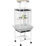 Vogelkäfig, Papageienkäfig Mit 3 Türen, 2 Sitzstange, 360° Rollen, Futternapf, Ablage, Freisitz, 62,5x62,5x156cm, Weiß
