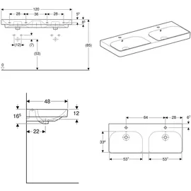 Geberit Smyle Square Doppelwaschtisch 120 x 48 cm (500223011)