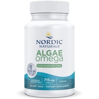 Nordic Naturals, Algae Omega, 715mg veganes Omega-3 aus Algenöl, mit EPA und DHA, 60 vegane Weichkapseln, Laborgeprüft, Vegetarisch, Sojafrei, Glutenfrei, Ohne Gentechnik