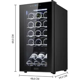 Cecotec Bolero Grandsommelier 1550 Black Compressor, 15 Flaschen, Leise, Hohe Leistung, Temperaturregelung 5-18 oC, Touch-Steuerung, LED Innenbeleuchtung, Geräuschpegel von nur 39 dB