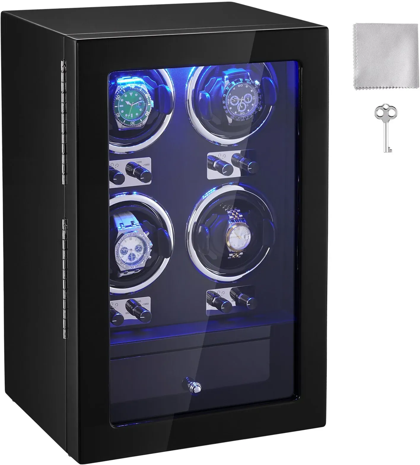 VEVOR Uhrenbeweger, Automatik-Uhrenbeweger, Watch Winder, Uhrenbeweger für Automatikuhren, Automatischer Uhrenbeweger mit Platz für 4 Uhren, LED Beleuchtung, 150–207 mm Einstellbar Riemenlänge
