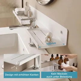 doporro Waschbecken Ablage 60 cm über dem Wasserhahn, Badezimmer Regal Montage mit oder ohne Bohren, Waschbecken-Wasserhahn-Organizer, Spülbecken Organizer & Duschablage, Sandweiß Reglo-17