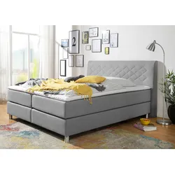 Boxspringbett INOSIGN "Parla", grau, L:218cm, 100% Polyester, Komplettbetten, Boxspringbett, incl. Topper, 4 Farben in 4 Breiten, 2 Härtegraden, 3 Matratzenarten