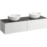 Laufen ILBAGNOALESSI Schubladenelement, 1 Hahnloch, Steinplatte Marrone Naturale, Ausschnitt rechts/links, 160x50x37cm, 2 Schubladen, H4323570972601, Farbe: Weiß matt
