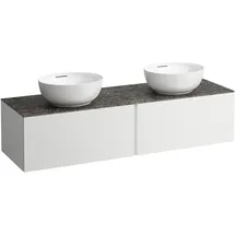 Laufen ILBAGNOALESSI Schubladenelement, 1 Hahnloch, Steinplatte Marrone Naturale, Ausschnitt rechts/links, 160x50x37cm, 2 Schubladen, H4323570972601, Farbe: Weiß matt
