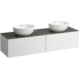 Laufen ILBAGNOALESSI Schubladenelement, 1 Hahnloch, Steinplatte Marrone Naturale, Ausschnitt rechts/links, 160x50x37cm, 2 Schubladen, H4323570972601, Farbe: Weiß matt