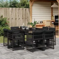 vidaXL 9-tlg. Garten-Essgruppe mit Kissen Schwarz Poly Rattan