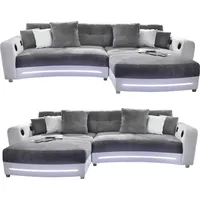 luma-home Multimedia-Ecksofa Couch mit RGB-LED Bluetooth Soundsystem USB, in Grau / Weiß / 15410 - Grau