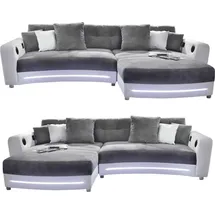 luma-home Multimedia-Ecksofa Couch mit RGB-LED Bluetooth Soundsystem USB, in Grau / Weiß / 15410 - Grau
