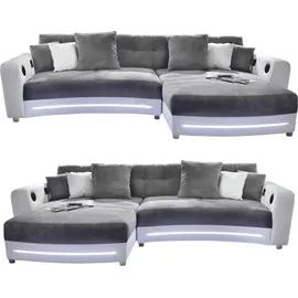 luma-home Multimedia-Ecksofa Couch mit RGB-LED Bluetooth Soundsystem USB, in Grau / Weiß / 15410 - Grau