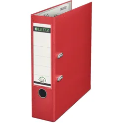LEITZ Ordner A4, 80mm Rücken, rot. 180° Ordner Präzisionsmechanik. Auswechselbares Rückenschild. Maße: 318 x 285 mm.