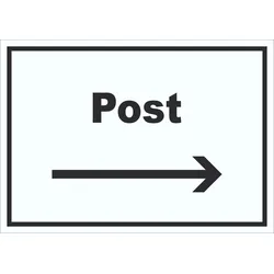 HB-Druck Post Schild mit Text und Richtungspfeil rechts Annahme Brief Paket waagerecht A4 (210x297mm)