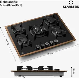 Klarstein Gaskochfeld, 5-Brenner Kupferrahmen, 10,4 kW, Elektrische Zündung, FFD-Sicherheit, Glasoberfläche, Gusseiserne Topfträger, L... - Braun