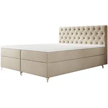 luxkor24 Boxspringbett PIKO 160x200cm Doppelbett Chesterfield mit Bonell-Matratze, Topper und mit 2 Bettkästen Beige, - Beige