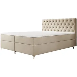 luxkor24 Boxspringbett PIKO 160x200cm Doppelbett Chesterfield mit Bonell-Matratze, Topper und mit 2 Bettkästen Beige, - Beige