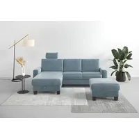 Home Affaire Ecksofa HOME AFFAIRE "Summer L-Form", blau (blau, grau), B:249cm H:91cm T:164cm, 100% Polyester, Sofas, Ecksofa, mit Recamiere, mit oder ohne Bettfunktion und Bettkasten, Cord-Bezug