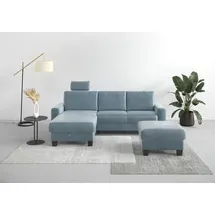 Home Affaire Ecksofa HOME AFFAIRE "Summer L-Form", blau (blau, grau), B:249cm H:91cm T:164cm, 100% Polyester, Sofas, Ecksofa, mit Recamiere, mit oder ohne Bettfunktion und Bettkasten, Cord-Bezug