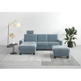 Home Affaire Ecksofa HOME AFFAIRE "Summer L-Form", blau (blau, grau), B:249cm H:91cm T:164cm, 100% Polyester, Sofas, Ecksofa, mit Recamiere, mit oder ohne Bettfunktion und Bettkasten, Cord-Bezug