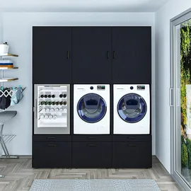roomart Serie 1 Waschmaschinen-Schrankwand 194 cm Schwarz/Eiche Holz, Metall, Spanplatte